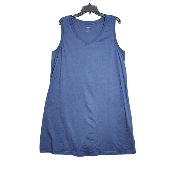 Pact V Neck Sleeveless Dress XL Organic Cotton A Line Shift Summer Casual Blue - Picture 1 of 4